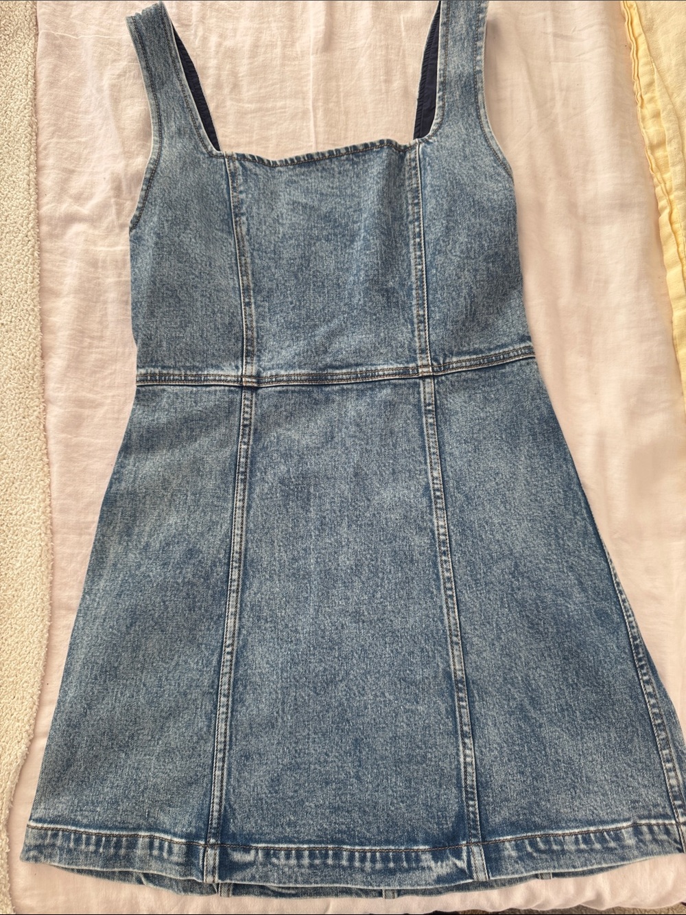 Alice + Olivia Denim Mini Pinafore Dress in Light Blue